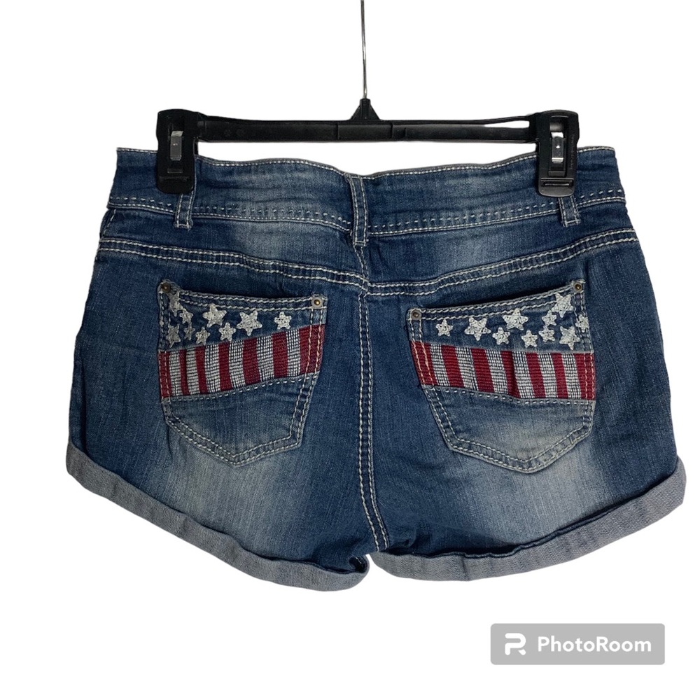 Rue21 Womens Size 9/10 Flag Embroidered Five Pocket Jean Shorts
